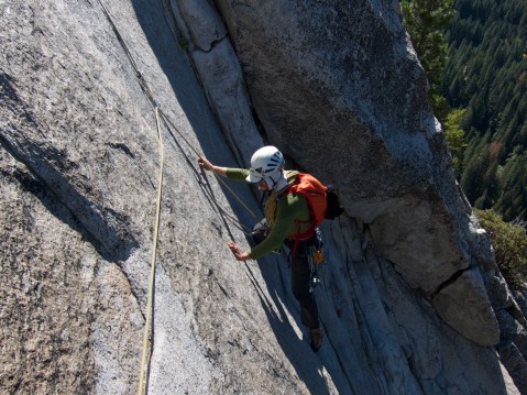 Ben on the 10b crux of Royal Arches Ben on the 10b crux of Royal Arches